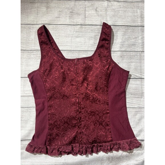 Scarlet Darkness Burgundy Red Victorian Style Cross Ribbon Tie Top Size M - Picture 4 of 6